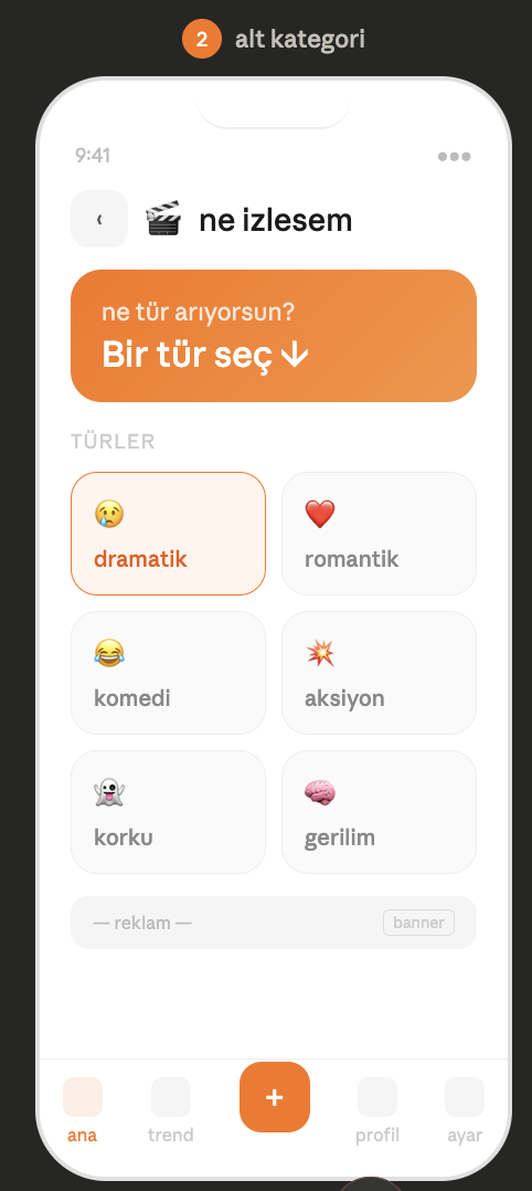 Alt kategori secim ekrani