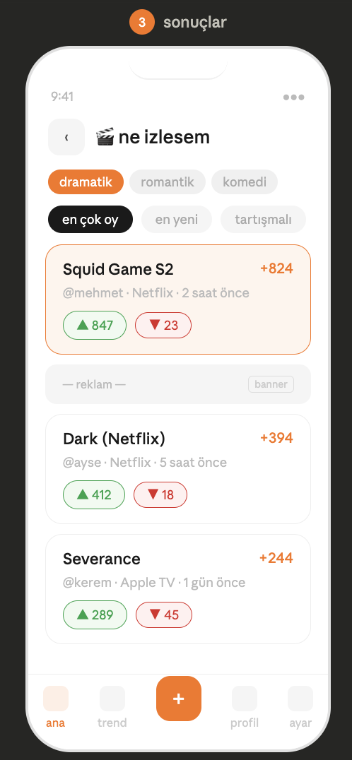 Sonuc ve oneri listesi ekrani